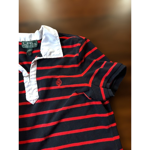 LRL Lauren Active Ralph Lauren Polo Shirt Top Red Striped Womens Vintage - Picture 3 of 3